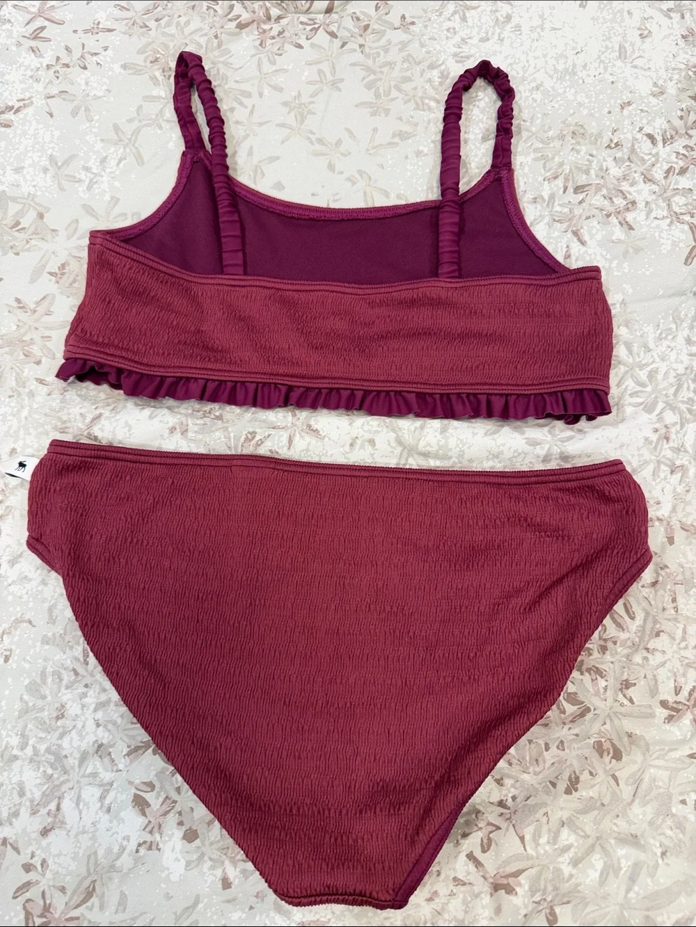 abercrombie kids Maroon Ruffle Trim Two-Piece Swim Set